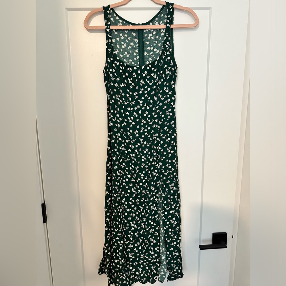 Reformation floral green high slit dress